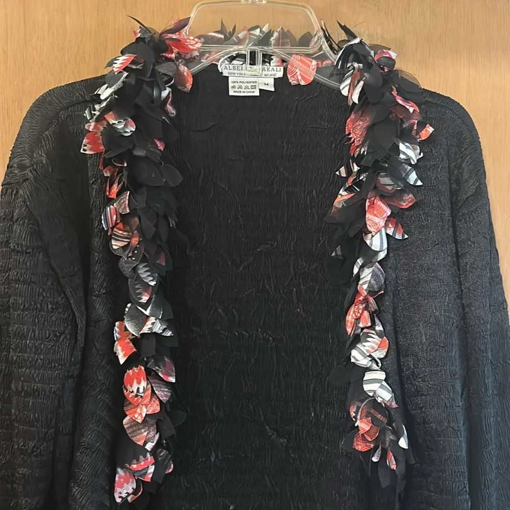 Alberto Makali Women’s Ruffle Lightweight Cardigan Black Pink Size Medium - Picture 2 of 9